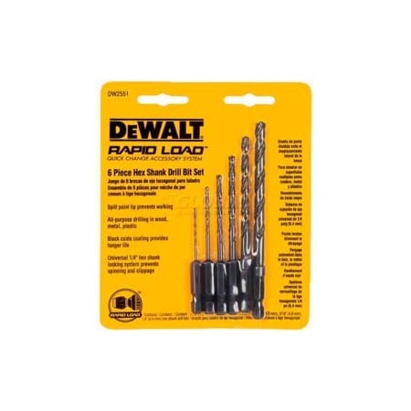 Dewalt DeWALT Rapid Load Quick Change Bit Set, DW2551, 1/16"-1/4" Hex Shank, 6 Pieces DW2551